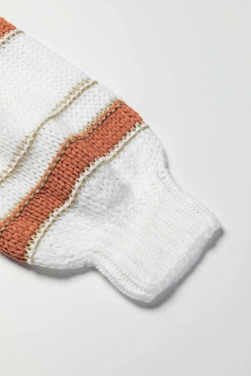 Striped Round Neck Dropped Shoulder Sweater - Love Salve